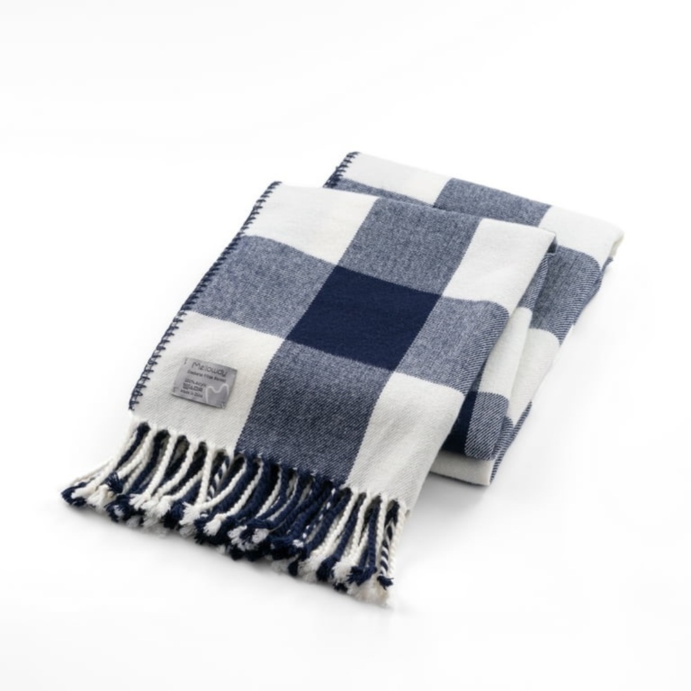 Mellowdy Buffalo Plaid Check Throw Blanket with Fringes Navy Blue,50x60 inches